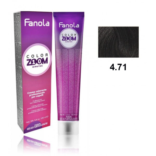 Крем-краска для волоc Fanola Color Zoom быстрого действия (10 мин.), оттенок 4.71